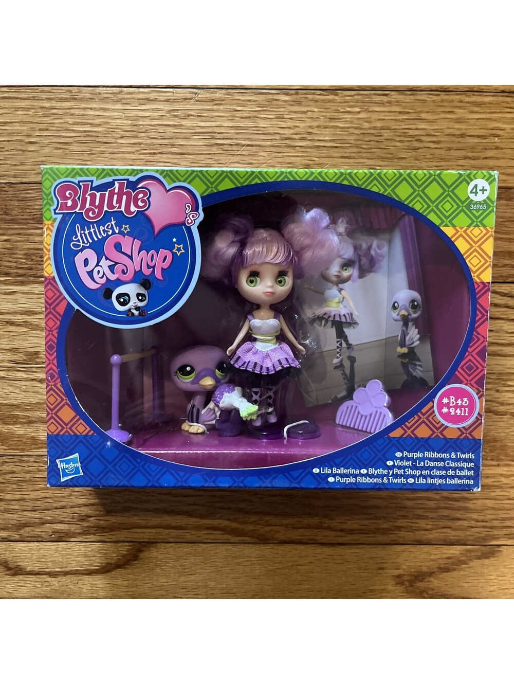 New Rare Littlest Pet Shop Purple Ribbons & Twirls Blythe Doll #B43 & Swan 2411